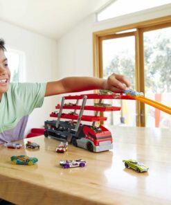 Alternative view of Hot Wheels Playset with Hw MEGA Hauler Toy Truck & 1:64 Scale Car, Stores 50+ Vehicles, Expands to 6 Levels red
