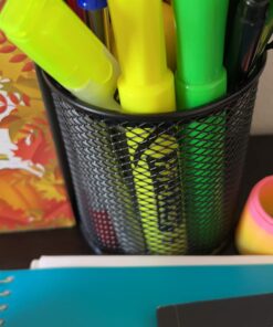 MaxGear Pen Holder for Desk, 3 Pack Pencil Holder, Non-Slip EVA Pad, Premium Mesh Metal Pen Holder, Desk Accessories & Workspace Organizers for Home, School & Office, Black, 3.7’’ Tall Mesh Black- 3.7" Tall 31 71dw44WIY L