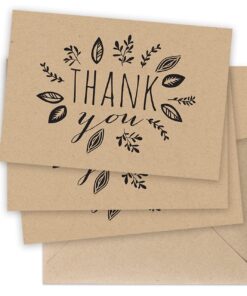 Kraft Leaves Thank You Note Card Pack/Set Of 36 Leaf Wreath Greeting Cards With Blank Inside And Kraft Envelopes Kraft Leaves 11 71dwlL1D gL
