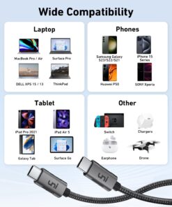 uni 100W USB C to USB C Cable 10ft, USBC to USBC Cable PD Fast Charging Cable, USB C Charger Cable (5A 20V) Compatible with iPhone15/Pro/Plus/ProMax, MacBook Air/Pro, iPad Pro, Samsung Galaxy S23 Grey 1 25 71dxkodsbdL