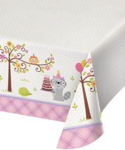 Creative Converting Print Plastic Tablecover, 54 x 102-Inch, Happi Woodland, Girl