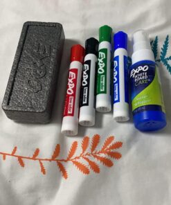 EXPO Low Odor Dry Erase Marker Starter Set, Chisel Tip, Assorted, Whiteboard Eraser, Cleaning Spray, 6 Count Markers 25 71dzqjrVuML
