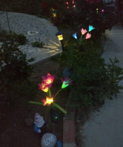 Alternative view of Outdoor Solar Garden Stake Lights - Doingart 2 Pack Solar Powered Lights with 8 Lily Flower, Multi-Color Changing LED Solar Decorative Lights for Garden, Patio, Backyard (Purple and White) Purple & White