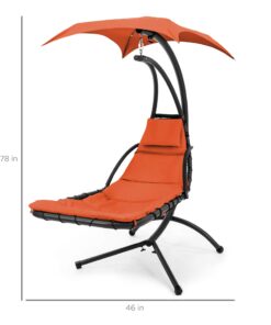 Best Choice Products Outdoor Hanging Curved Steel Chaise Lounge Chair Swing w/Built-in Pillow and Removable Canopy, Orange 29 71e45WD0T7L