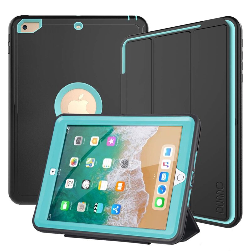 DUNNO iPad 6th 5th Generation Cases (iPad 9.7 Inch, 2018/2017 Model), Heavy Duty Full Protection Smart Case[Auto Sleep/Wake] with Detachable Front Cover/Stand for iPad 9.7 2018/2017(Black+Light Blue) Black+Light Blue
