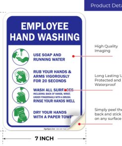 Alternative view of Employees Hand Washing Rules Sign, (2 Pack) 10x7 Inches, 4 Mil Vinyl Decal Stickers Weather Resistant, Made in USA by Sigo Signs 10x7 2 PK