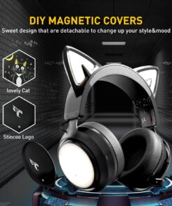 SOMIC GS510 Gaming Headset, Cat Ear Headset PC Gaming Headphones with Retractable Mic Noise Cancelling, Stereo Sound, DIY Face Covers for PC, PS4, PS5,Xbox One(Only White LED Light) Wired Black 17 71e7t3RDQuL