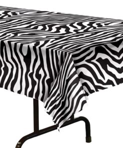 Beistle Zebra Print Tablecover, 54” x 108” – Plastic Table Cloth, Animal Print Tablecloth, Animal Safari Theme Decorations, Safari Table Cloth, Rectangular Table Cover, Zebra Stripe Decorations 16 71e8I4ecMeS