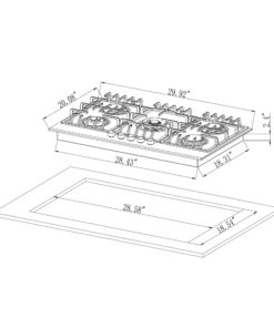 Empava 30 in. Gas Stove Cooktop 5 Italy Sabaf Sealed Burners NG/LPG Convertible in Black Tempered Glass, 30 Inch 17 71e95BHXMDL