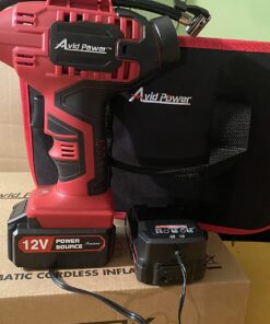 AVID POWER Tire Inflator Air Compressor, 20V Cordless Car Tire Pump with Rechargeable Li-ion Battery, 12V Car Power Adapter, Digital Pressure Gauge 1-red 35 71eAGIeK2dL