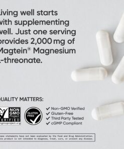 Sports Research Magtein Magnesium L-Threonate Capsules - Magnesium Supplement for Memory, Focus & Cognition - Magnesium L Threonate Supports Brain Health, Sleep & Mood - 2000mg, 90 Capsules for Adults 90 Count (Pack of 1) 19 71eD eofC0L
