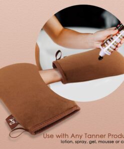SwanMyst Self Tanning Mitt Applicator, Double Side Microfiber Sunless Tanner Glove for Flawless and Streak-free Tan, 2 Face Tan Mitts Included Brown 14 71eK8lka 7L