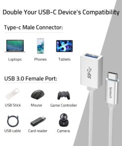 Syntech USB C to USB Adapter, 2 Pack USB C to USB3 Adapter,USB Type C to USB,Thunderbolt 3 to USB Female Adapter OTG Cable Compatible with iPhone 15 Pro Max, iPad Air 2020, MacBook Pro, Air and More White 18 71eLcvh Q S