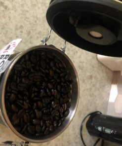 Coffee Gator Stainless Steel Canister - Large 22oz, Silver Coffee Grounds and Beans Container with Date-Tracker, CO2-Release Valve, and Measuring Scoop - Ideal Coffee Lovers Gifts for Her Gray with Green 66 71eMzkM0F0L