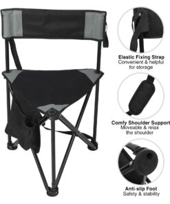 REDCAMP 2 Pack Tripod Camping Chairs Folding Lightweight, Portbal 3 Legged Tripod Stool Seat with Backrest, Small Travel Chairs Compact for Adults Fishing Hunting, Black 14 71eN64z4kLL