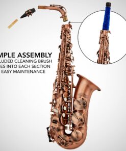 LyxJam Alto Saxophone E Flat Brass Sax Kit, Professional Sound, Complete Accessories, Ideal for All Players, Includes Hard Case, 10 Extra Reeds, Strap, Gloves, Cleaning Kit & More, Antique Red Finish 13 71ePxIyDAL