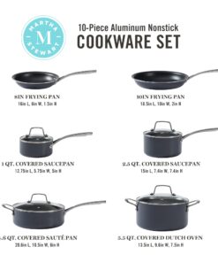 Martha Stewart Lockton Premium Nonstick 10 Piece Enamel Heavy Gauge Aluminum Pots and Pans Cookware Set - Grey 10-Piece Nonstick Set Gray 8 71eQmHAoz8L
