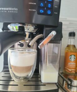 EspressoWorks 19-Bar Espresso, Latte and Cappuccino Maker 10-Piece Set - Brew Cappuccino and Latte with One Button - Espresso Machine with Milk Steamer 1250W - Coffee Gifts (Black) Black 48 71eSbRnFTrL