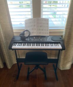 Hamzer 61-Key Portable Electronic Keyboard Piano with Stand, Stool, Headphones, Microphone & Sticker Sheet 58 71eTJypkCrL