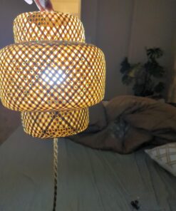 Plug in Pendant Light, Rattan Hanging Lights with Plug in Cord, Hand Woven Bamboo Lampshade Hanging Lamp with 15ft Hemp Rope, On/Off Switch, Plug in Pendant Light Fixture for Living Room Bedroom 30 71eTRXY8WyL