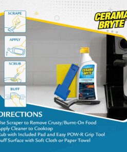 Cerama Bryte Combo Kit POW-R Grip, Scraper, Pad & Removes Tough Stains Cooktop and Stove Top Cleaner for Glass - Ceramic Surfaces, 10 Ounces, 4 Piece 37 71eU0lsKmdL