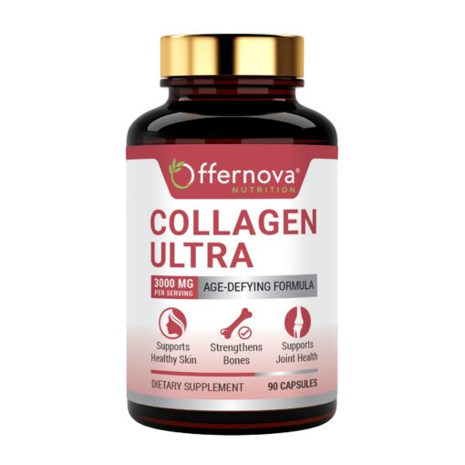 Offernova Collagen Ultra Hydrolyzed Collagen Supplements - 3000mg Anti Aging Bovine Collagen Peptides for Healthy Joints, Bones, Hair and Skin. Pastilla de Colageno Hidrolizado, 90 Capsules