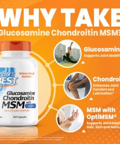 Doctor's Best Glucosamine Chondroitin Msm with OptiMSM Capsules, Joint Support Supplement Supports Healthy Joint Structure, Function & Comfort, Non-GMO, Gluten Free, Soy Free, 360 Count Unflavored 360 Count (Pack of 1) 13 71eUz2CrIL