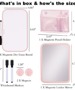 Svartur Magnetic Locker Accessories for Girls with Magnetic whiteboard, Locker Mirror and Magnetic Pen Holder, Pink Locker Decoration for School Locker, Back to School Essentials 7 71eVOglSNkL