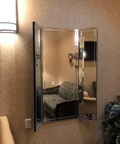 Hamilton Hills 40x40 inch Silver Trifold Mirror | Full Length Framed Beveled Edges 3 Way Mirror Hangable on Wall | Folding Tall Makeup Mirror with Hinges | Table Top, Dressing & Bathroom Vanity Mirror 40" x 48" 20 71eWWlinrL