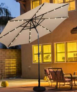 Giantex 9ft/10ft Outdoor Patio umbrella with Solar Lights, Table Market Umbrella with Crank and Push-button Tilt System, Solar LED Lighted Patio Umbrella for Backyard Deck Pool Beach Beige 9 71eXI6sKViL