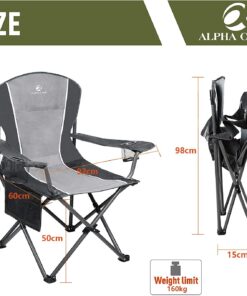 ALPHA CAMP Oversized Camping Folding Chair Heavy Duty Steel Frame Support 350 LBS Collapsible Padded Arm Chair with Cup Holder Quad Lumbar Back Chair Portable for Outdoor/Indoor Black Grey 13 71eYdoxayjL