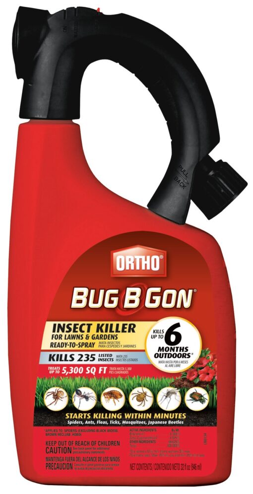 Ortho Bug B Gon Insect Killer for Lawns and Gardens Hose-End Sprayer 32 Fl. Oz.(Kills 230+ Insects Including Mosquitoes, Fleas, Ticks, & Ants. Use in Lawns, Trees, Shrubs, Vegetables, and Fruit Trees)