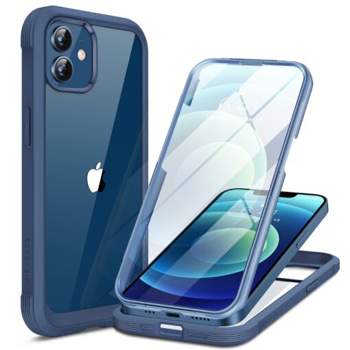 Miracase Glass Case for iPhone 12/ iPhone 12 Pro 6.1 inch (2020), Full-Body Clear Bumper Case with Built-in 9H Tempered Glass Screen Protector for iPhone 12/ iPhone 12 Pro,Dark Blue Dark Blue iPhone 12/12 Pro 6.1''