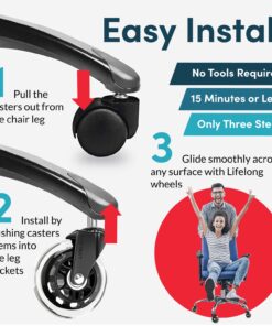 Office Chair Wheels Replacement Rubber Chair casters for Hardwood Floors and Carpet, Set of 5, Heavy Duty casters for Chairs to Replace Office Chair mats - Fits 98% 1. Clear 19 71eao9sldJL