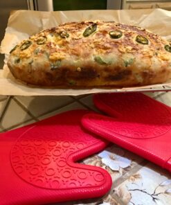 HOMWE Extra Long Professional Silicone Oven Mitt, Oven Mitts with Quilted Liner, Heat Resistant Pot Holders, Flexible Oven Gloves, Red, 1 Pair, 14.7 Inch 42 71ebR rANoL