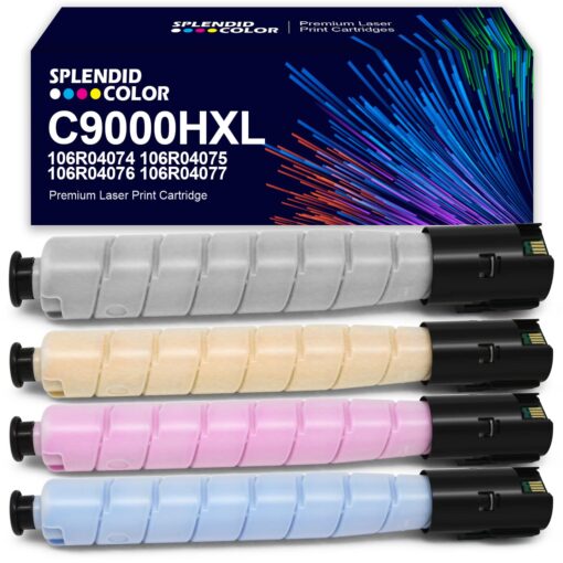 SPLENDIDCOLOR Remanufactured High Yield C9000 Toner Cartridge Replacement for Xerox VersaLink C9000 Toner for VersaLink C9000 Printer(106R04074 106R04075 106R04076 106R04077)