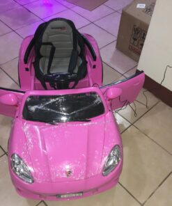 Moderno Kids Kiddie Roadster 12V Power Children Ride-On Car with R/C Parental Remote + Leather Seat 5 Point Seat Belt + LED Wheels + MP3 USB Music Player + Baby Tray Table + Rubber Floor Mats (Pink) Pink 77 71edLTwOnML