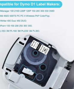 NineLeaf 2 Pack Black on White Label Refill Cartridge Compatible for DYMO D1 45013 45013S S0720530 45113 1/2'' 12mm x 23 Feet Label Tape Replacement for LabelManager 160 280 420P PnP 220P 360D 450 210D Label Maker 10 71efS8SP9pL