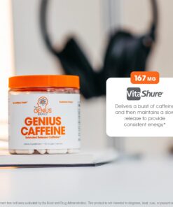 Genius Caffeine Pills 100mg, Extended-Release Microencapsulated Caffeine Pills - All-Natural Non-Crash Sustained Energy, Focus & Concentration Supplement - Nootropic Brain Booster - 100 Capsules 27 71ejF94qanL