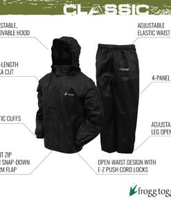 FROGG TOGGS Men's Classic All-Sport Waterproof Breathable Rain Suit Black Jacket/Black Pants Small 9 71ekpmaPiL