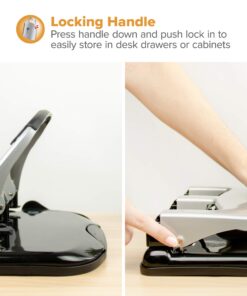 Bostitch Office EZ Squeeze Heavy Duty 3 Hole Punch, 40-Sheet Capacity, Use Less Force, Perfect for Home Office School Supplies, Sleek Design, Silver 1 34 71emrJYqk9L