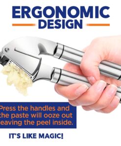 ORBLUE Garlic Press Stainless Steel - Premium Professional Grade Garlic Mincer, Crusher & Peeler Set - Easy Clean, Dishwasher Safe & Rust-proof Ageless Silver 23 71emsvnJNaL
