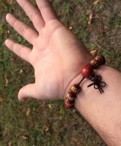 Purple Whale Unisex Tibetan Buddhist Wood Prayer Beads Bracelet, Chinese Calligraphy Words Engraved Feng Shui Bracelet, Elasticated Wrist Accessory, Brown, 7.5 Inches 8 71eoLWIKCL