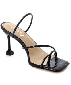 vivianly Women's Thong Heels Sandals Square Open Toe Strappy Heeled Sandal Slip on High Heel Summer Dress Wedding Shoes 7 Black-3.34in 16 71epN9A2scL