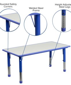 Flash Furniture Wren Adjustable Classroom Activity Table for School and Home, Rectangular Plastic Activity Table for Kids, 23.625" W x 47.25" L, Gray/Blue Blue Set of 1 24 71eq qcQhDL