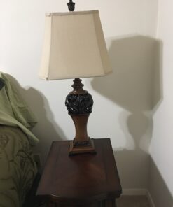 Regency Hill Exeter Traditional Style Table Lamps 30" Tall Full Size Set of 2 Bronze Wood Carved Leaf Creme Rectangular Bell Shade Decor for Living Room Bedroom House Bedside Nightstand Office 35 71er9PG2zUL 3