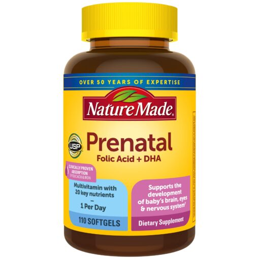 Nature Made Prenatal with Folic Acid + DHA, Prenatal Vitamin and Mineral Supplement for Daily Nutritional Support, 110 Softgels, 110 Day Supply 110 Count