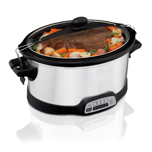 Programmable Stay or Go Slow Cooker, Clip-Tight Sealed Lid, 7 Quarts, Silver