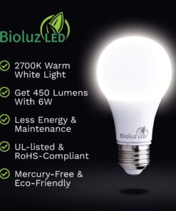 Bioluz LED 40 Watt LED Light Bulbs 2700K Warm White 6 Watts = 40W Non-Dimmable A19 LED Light Bulbs 6 Pack 6 Count (Pack of 1) 23 71euagLsYPL