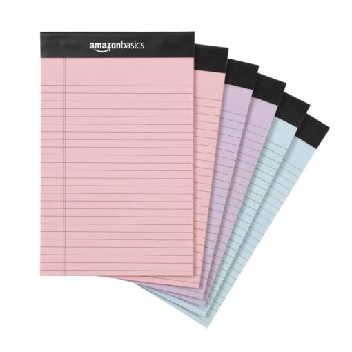 Amazon Basics Narrow Ruled 5 x 8-Inch Lined Writing Note Pads, 6 Count (50 Sheet Pads), Multicolor 5-Inch by 8-Inch